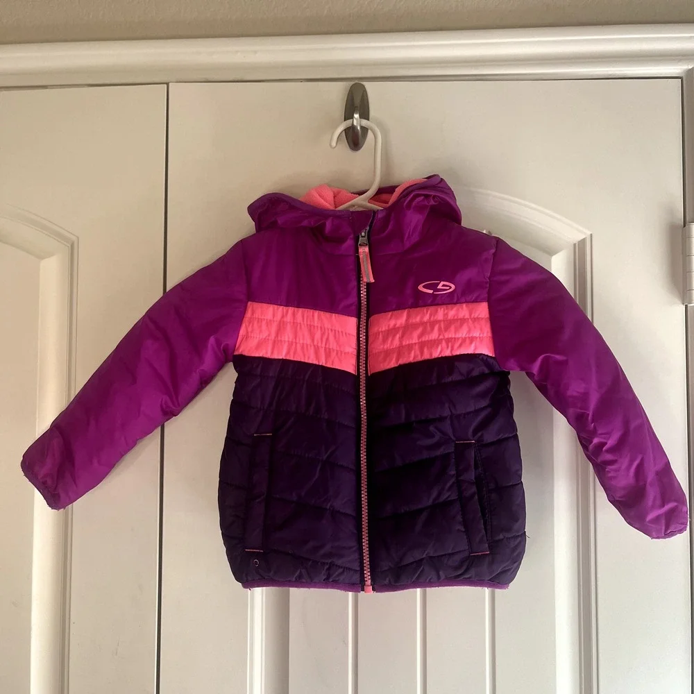 Champion Toddler Girls Hooded Puffer Jacket Size 3T Purple & Pink Colorblock